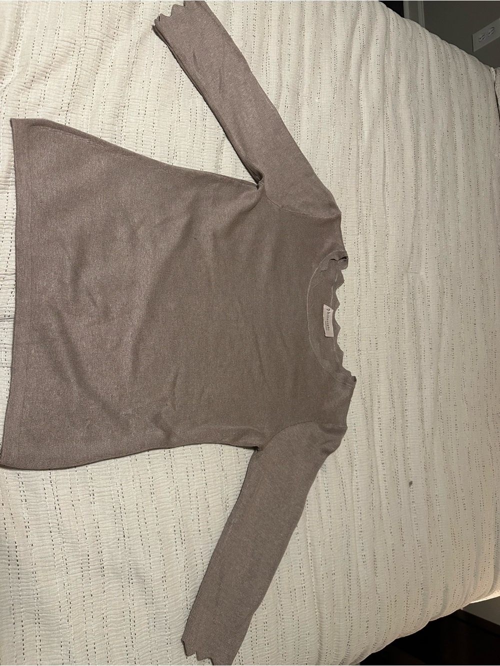 Philosophy Scalloped Neck Long Sleeve Sweater - Taupe
